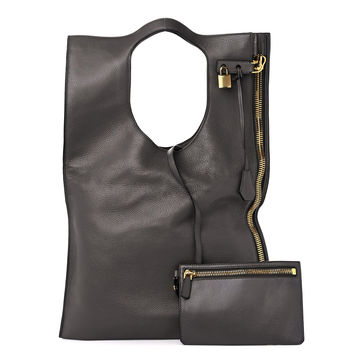 Ramskin Large Alix Padlock Zip Shoulder Bag Grey