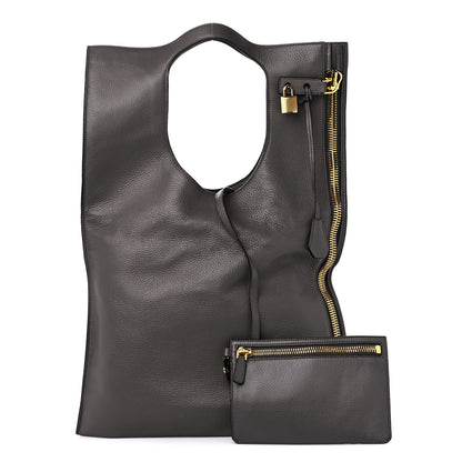 Tom Ford Ramskin Large Alix Padlock Zip Shoulder Bag Grey 1 of 12