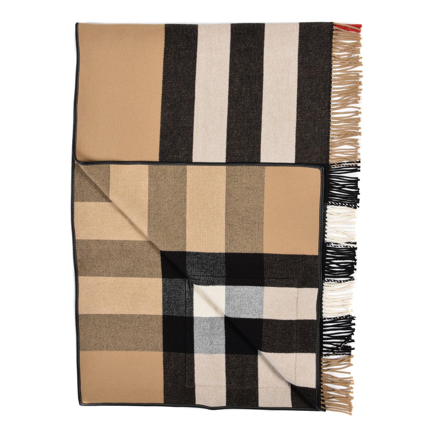 Cashmere Wool Giant Check Cape Scarf Camel