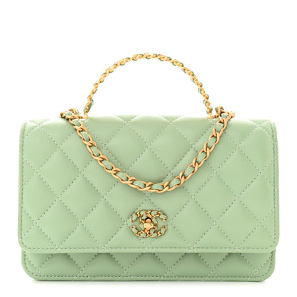 Chanel Lambskin Quilted CC Logo Handle Wallet On Chain WOC Light Green 1 of 12