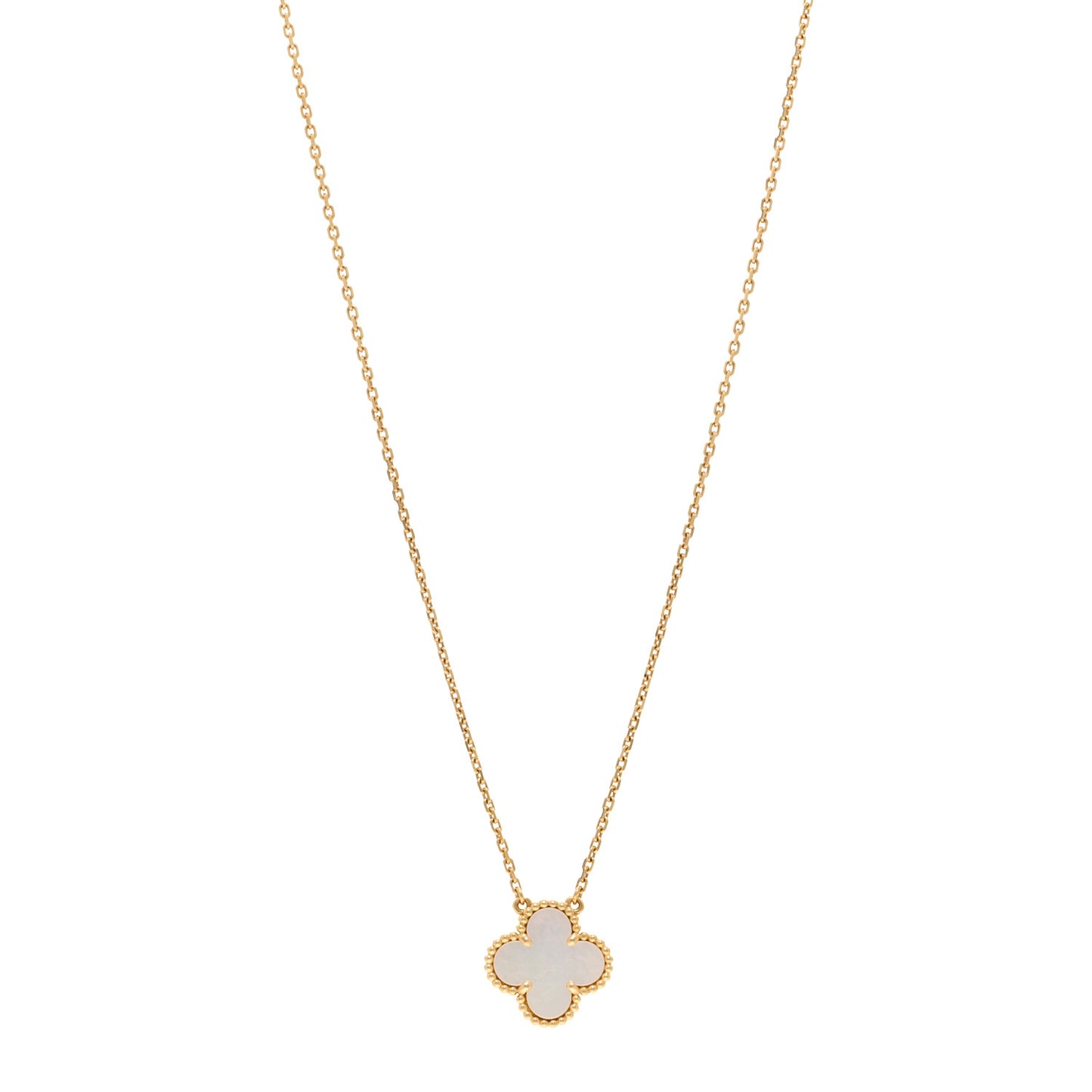 18K Yellow Gold Mother of Pearl Vintage Alhambra Pendant Necklace
