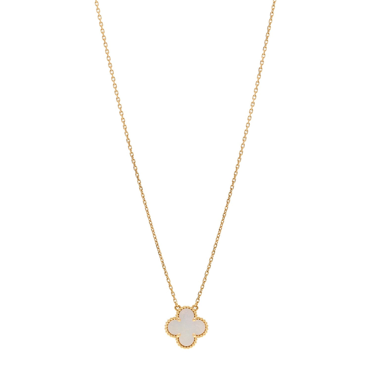 Van Cleef & Arpels 18K Yellow Gold Mother of Pearl Vintage Alhambra Pendant Necklace 1 of 6