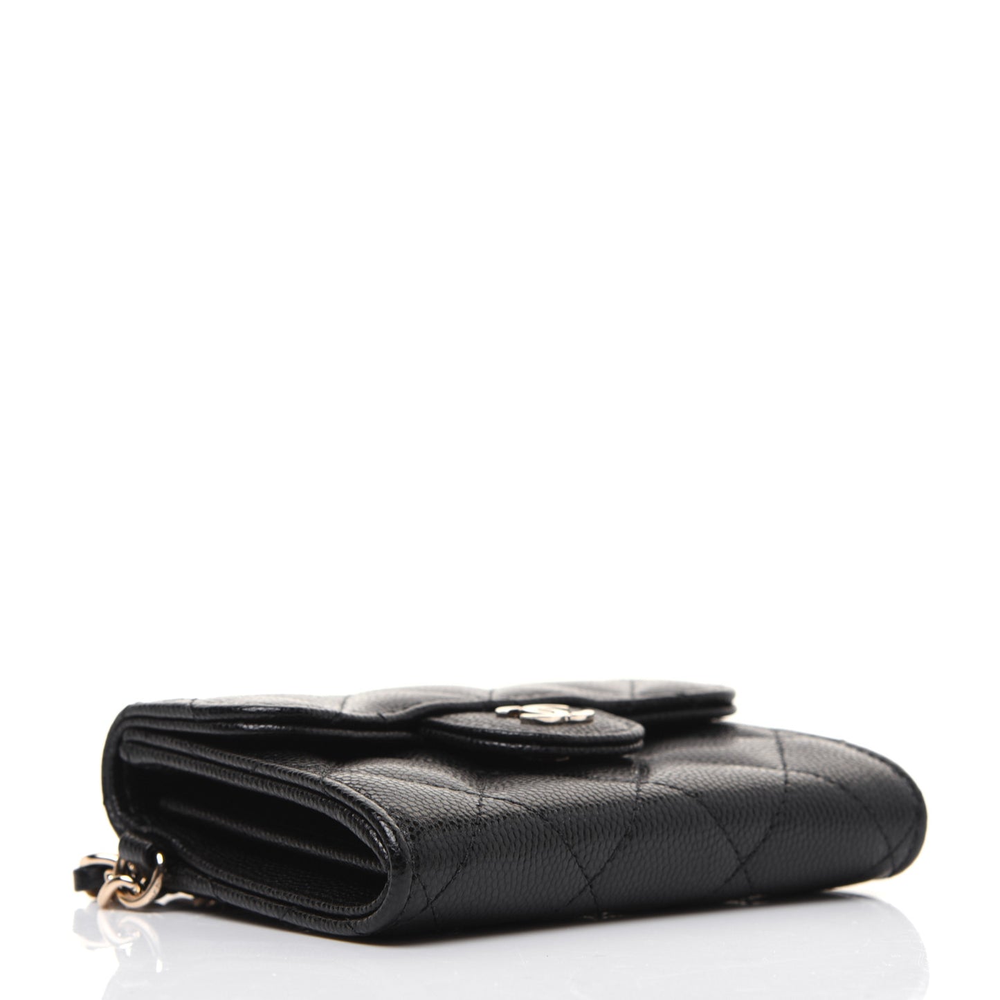 Caviar Quilted Flap Card Holder Chain Wristlet Black