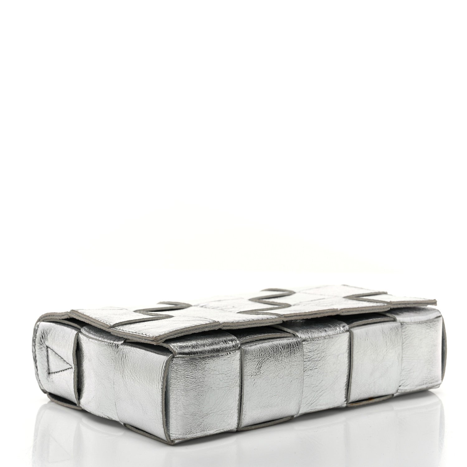Bottega Veneta Metallic Lambskin Maxi Intrecciato Cassette Crossbody Bag Silver 4 of 10