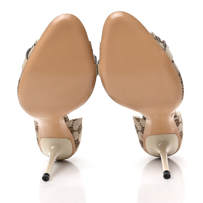 Gucci Monogram Niagara Lux Horsebit Sandals 5.5 Beige Ebony Gesso 5 of 8