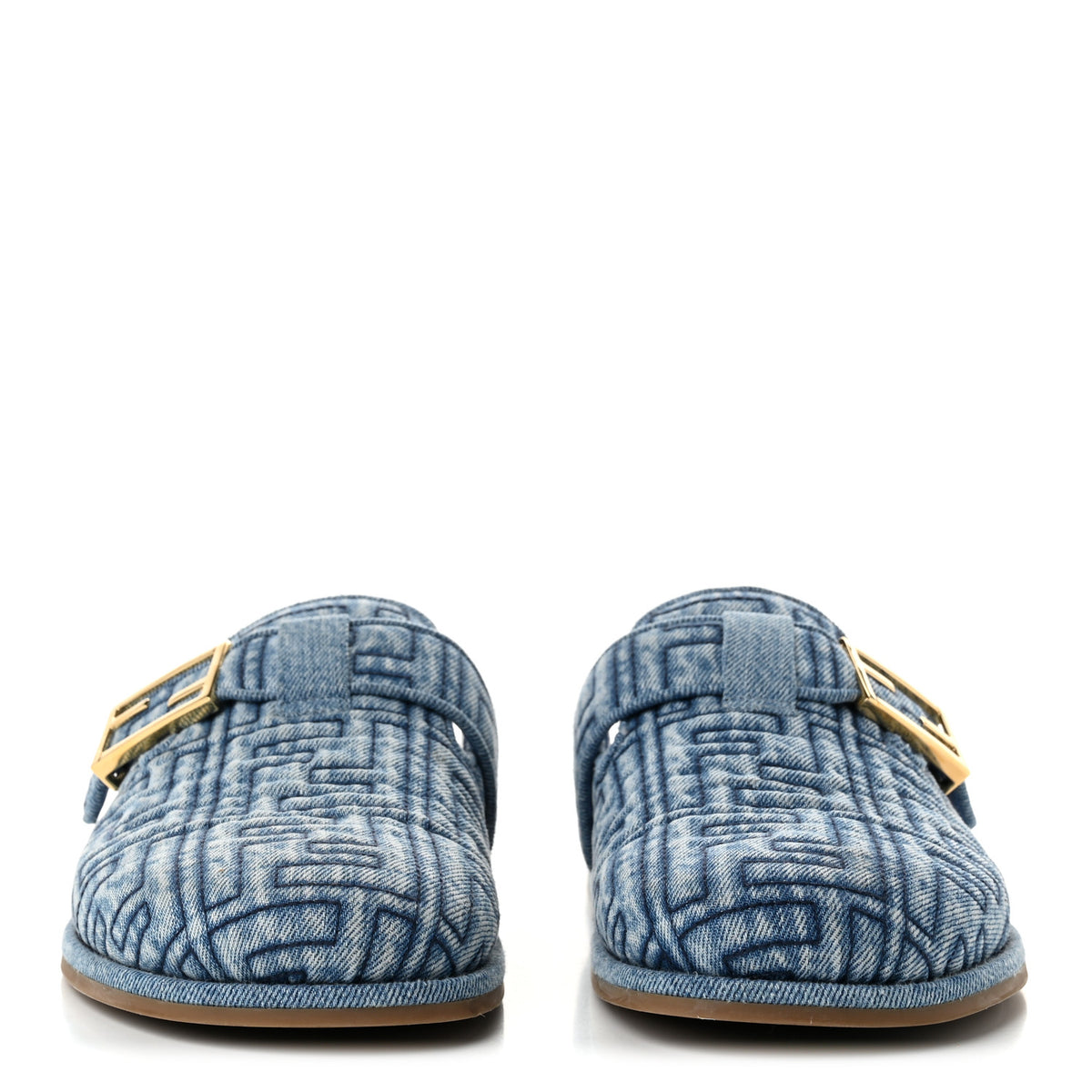 Denim Jacquard FF Womens Fendi Feel Buckled Mules 40 Blue