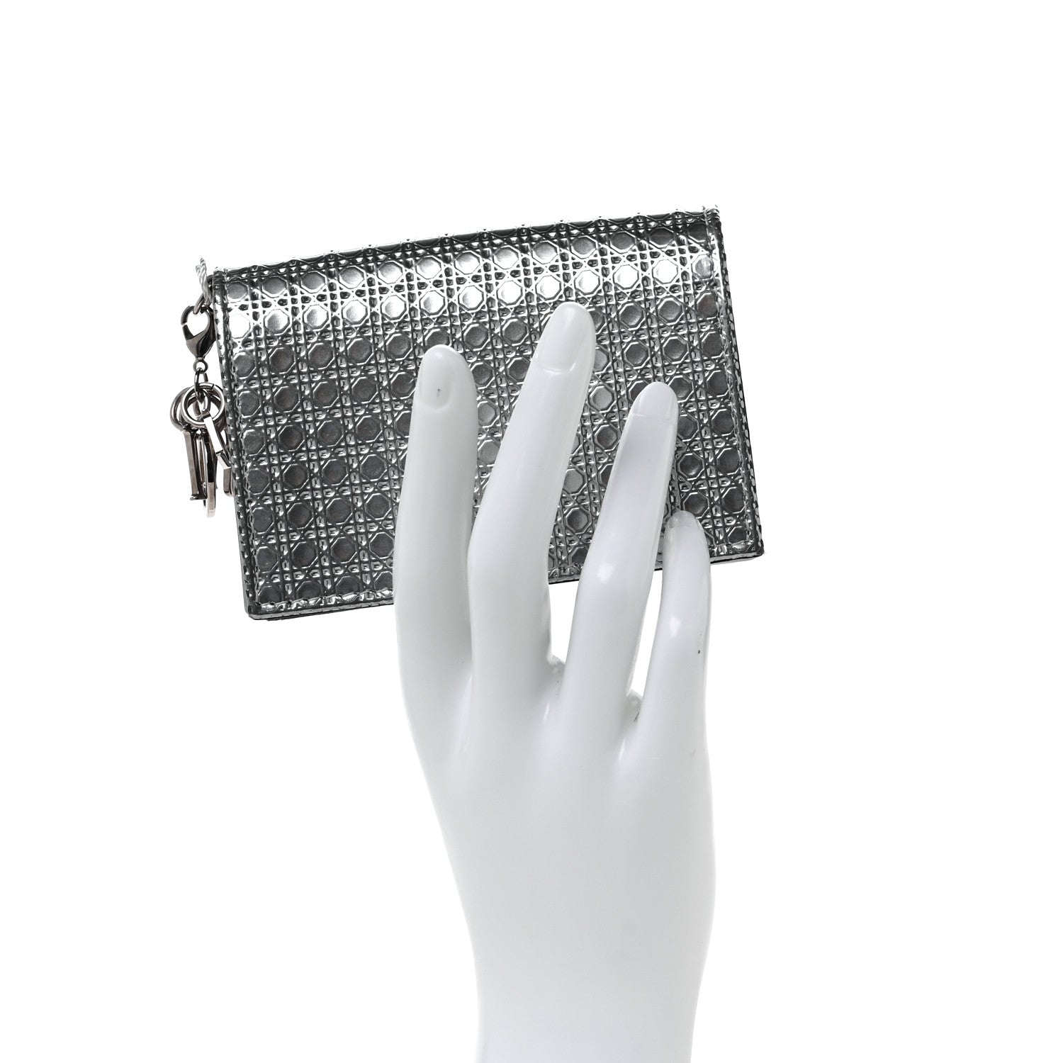 Christian Dior Metallic Patent Micro-Cannage Lady Dior Card Holder Silver 2 of 9
