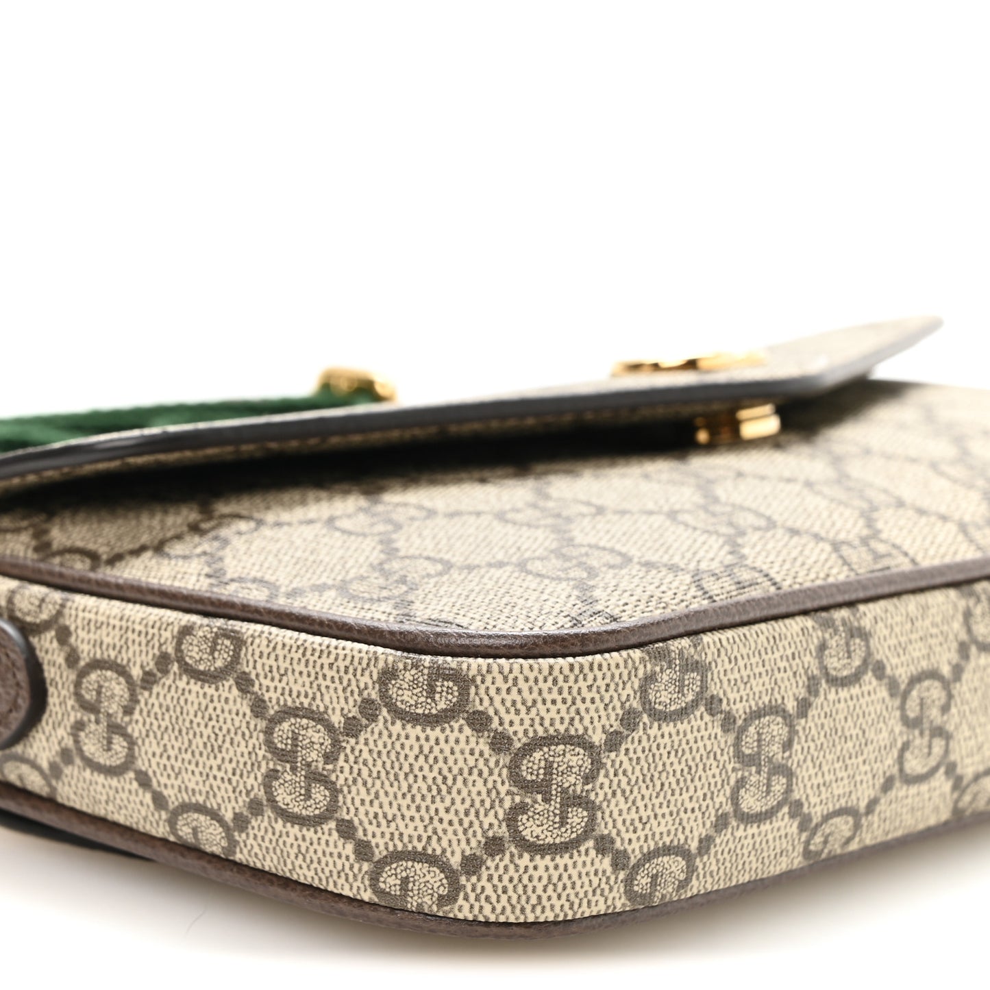 GG Supreme Monogram Textured Dollar Calfskin Web Mini Ophidia Envelope Shoulder Bag Beige Ebony