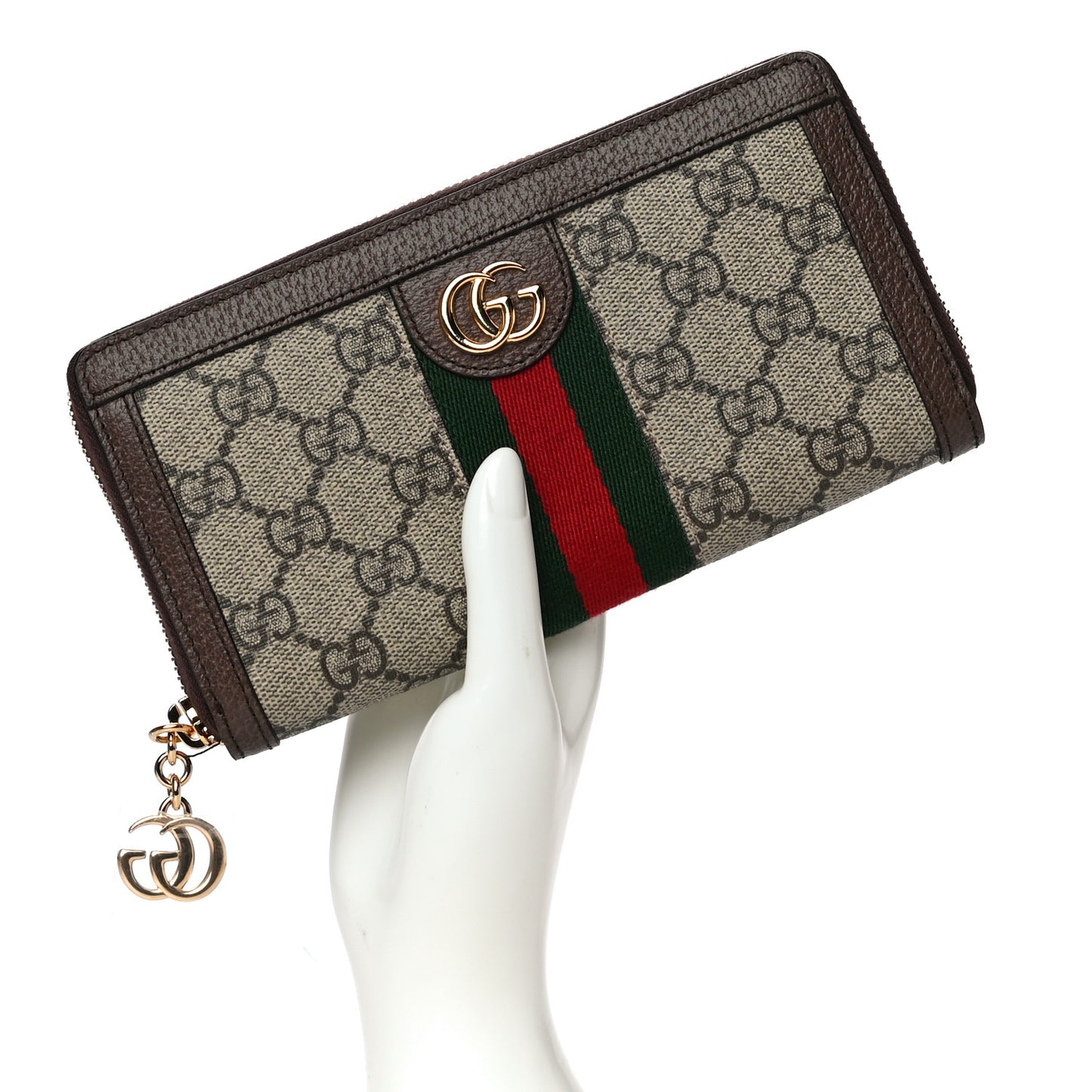 GG Supreme Monogram Web Ophidia Zip Around Wallet Brown