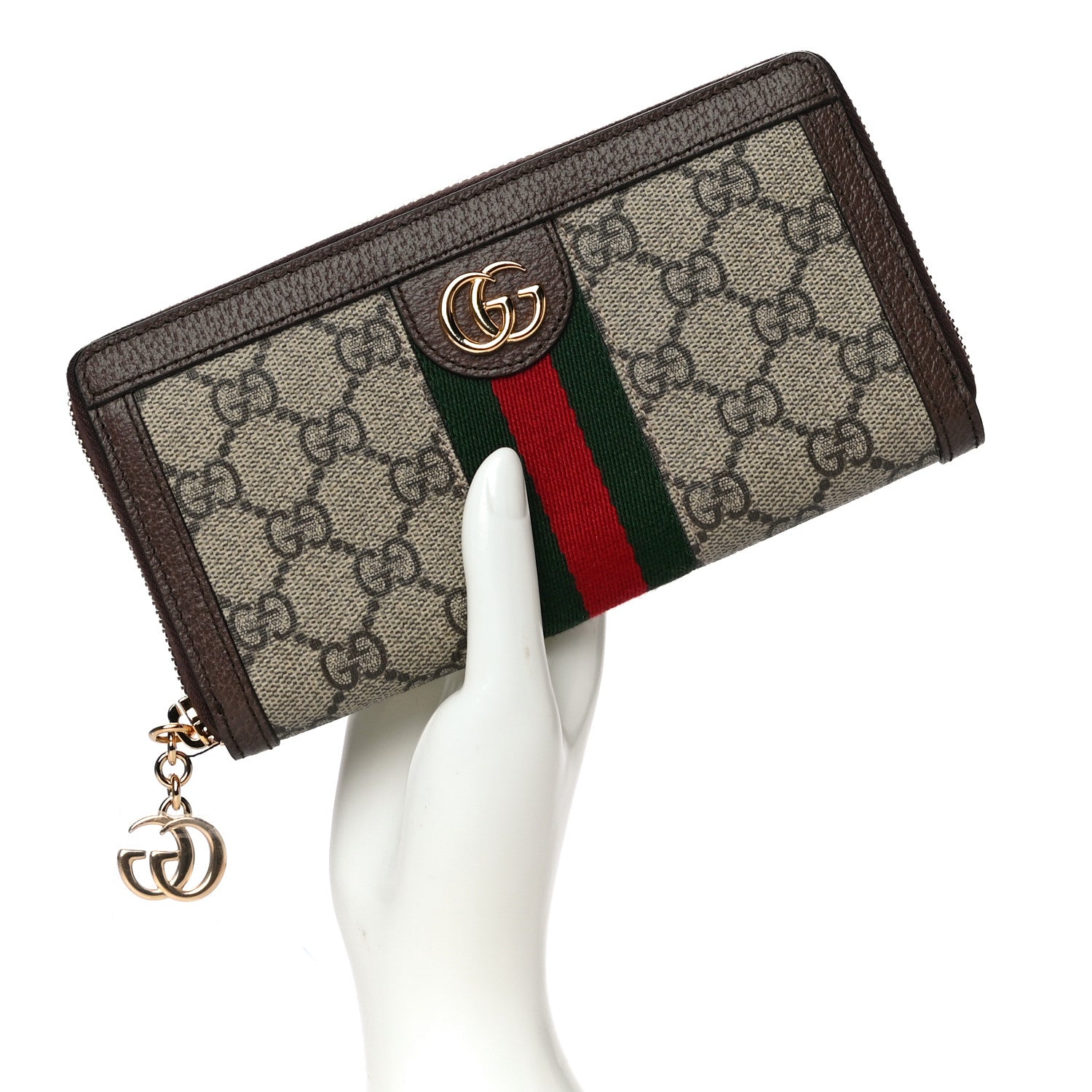 Gucci GG Supreme Monogram Web Ophidia Zip Around Wallet Brown 2 of 11