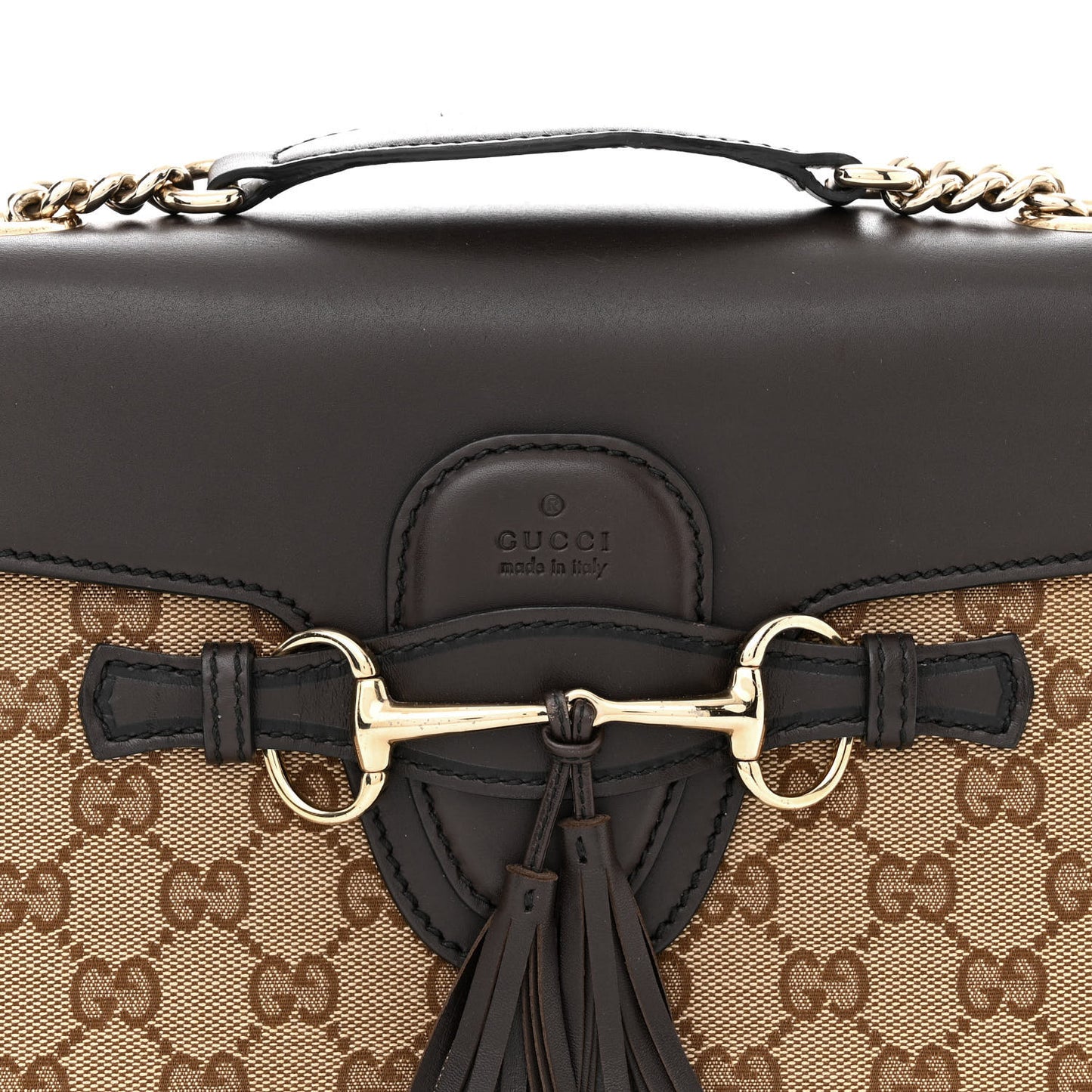 Monogram Margaux Calfskin Medium Emily Chain Shoulder Bag Beige Ebony Cocoa