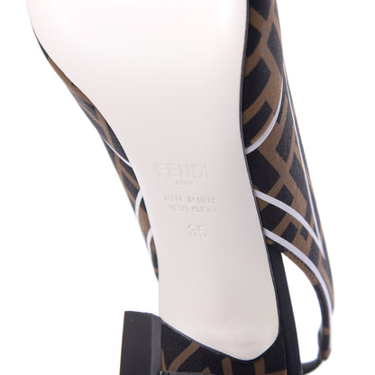Fendi Lycra Film FF FFreedom Decollete Slingback Pumps 35 Tobacco Moro White 9 of 10