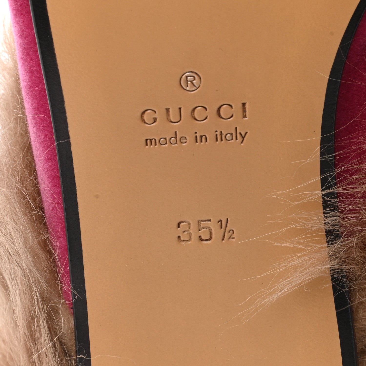 Gucci Velvet Fur Womens Princetown Slippers 35.5 Raspberry Rose 7 of 7