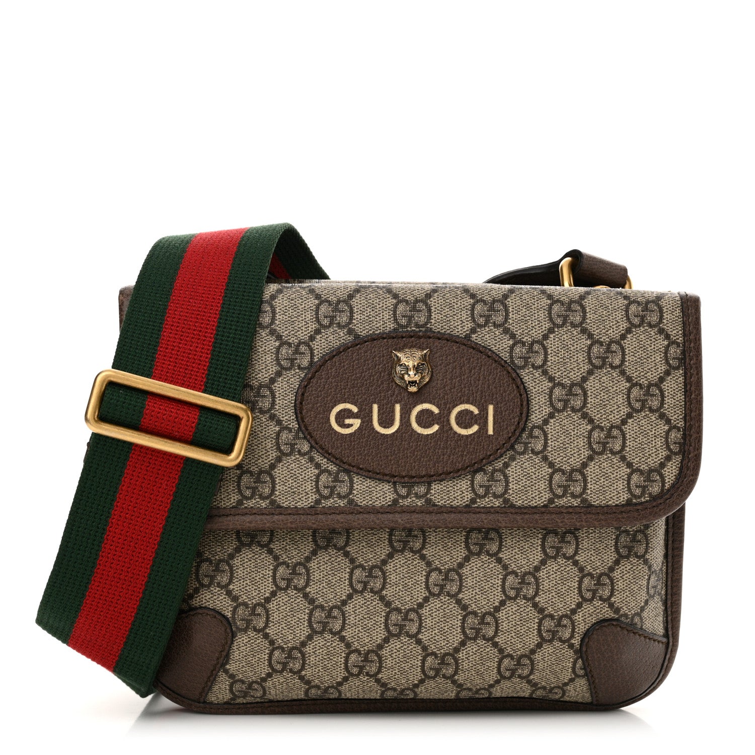 Gucci GG Supreme Monogram Web Small Neo Vintage Double Flap Messenger Bag Brown 1 of 13