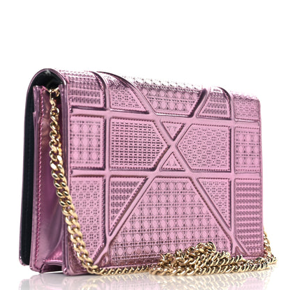 Christian Dior Metallic Patent Micro-Cannage Diorama Wallet on Chain Pouch Pink 3 of 10