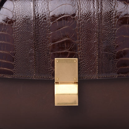 Celine Ostrich Leg Medium Classic Box Flap Bag Dark Brown 9 of 12