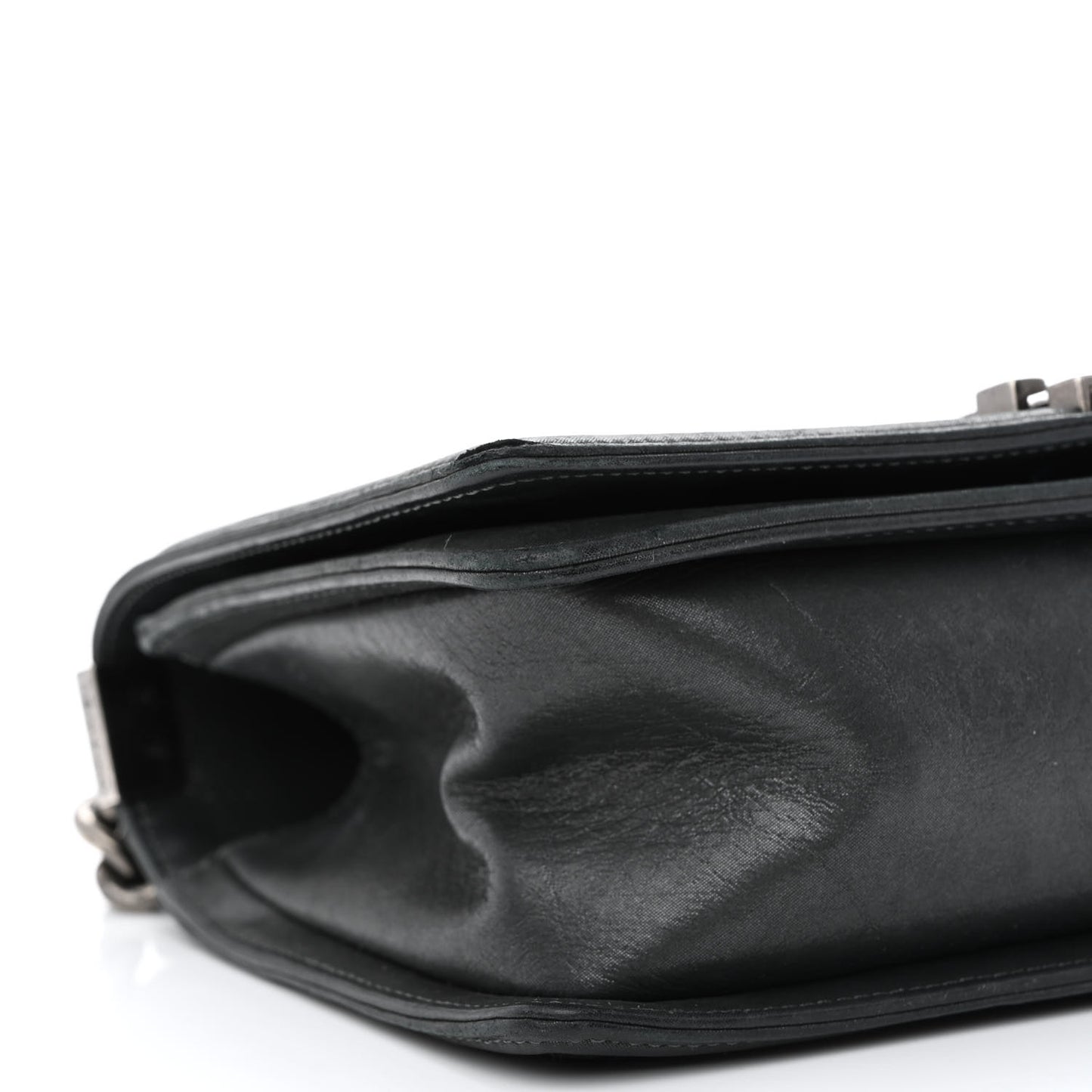 Iridescent Calfskin Embellished Double Stitch Medium Boy Flap Black
