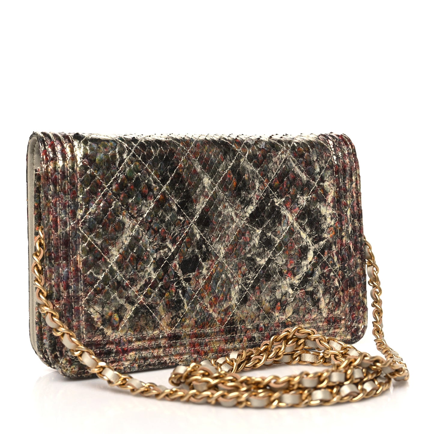 Metallic Python Boy Wallet on Chain WOC Gold Multicolor