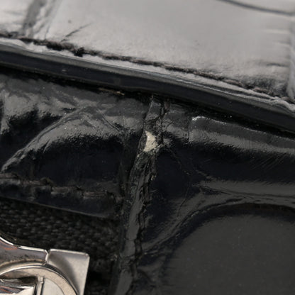 Balenciaga Shiny Calfskin Logo Crocodile Embossed Cash Phone Holder Bag Black White 10 of 14