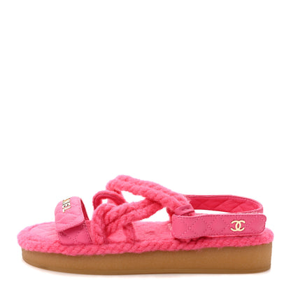 Chanel Cord Lambskin Quilted Logo Sandals 37 Pink 1 of 8