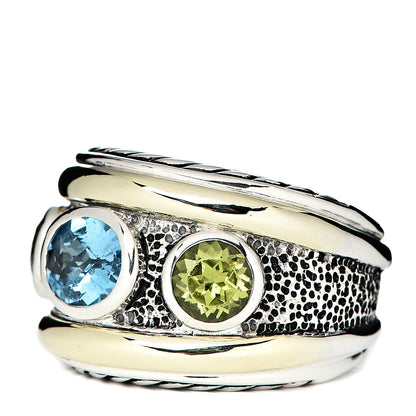 David Yurman Sterling Silver 14K Yellow Gold 17mm Blue Topaz Peridot Renaissance Ring 57 8 3 of 6