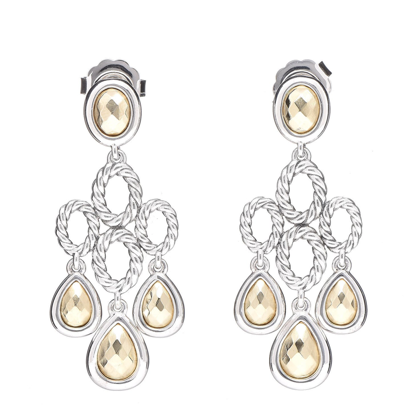 Sterling Silver 14K Yellow Gold Chandelier Earrings