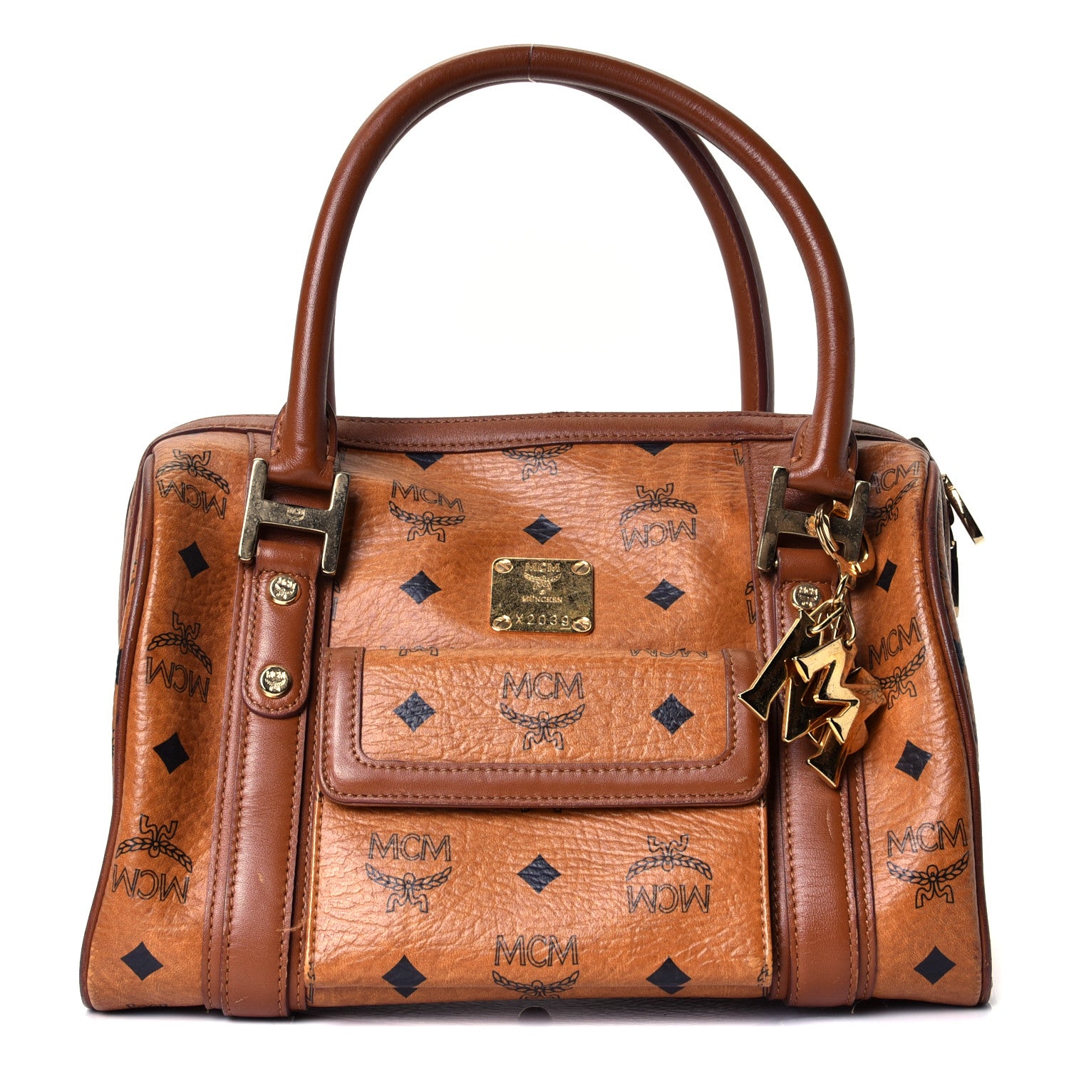 MCM Visetos Small Boston Bag Cognac 1 of 4