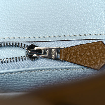 Hermes Togo Verso Birkin 25 Bronze Dore Bleu Brume 19 of 34