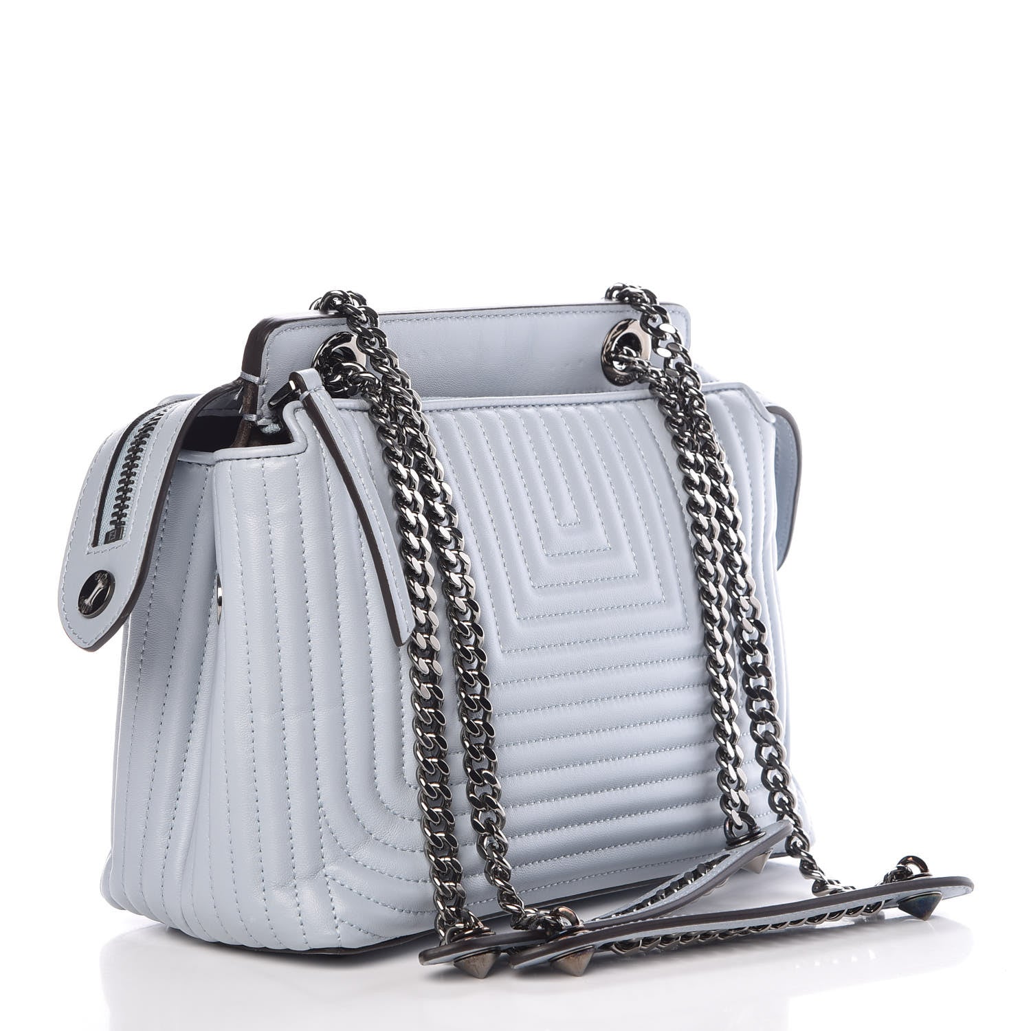 Fendi Shiny Nappa Trapuntata Chain Small DotCom Click Chain Satchel Light Blue 3 of 11
