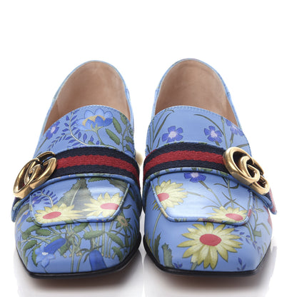 Gucci Apollo Calfskin Web Pearl New Flora Peyton 35mm Loafer Pumps 37.5 Azure 5 of 11