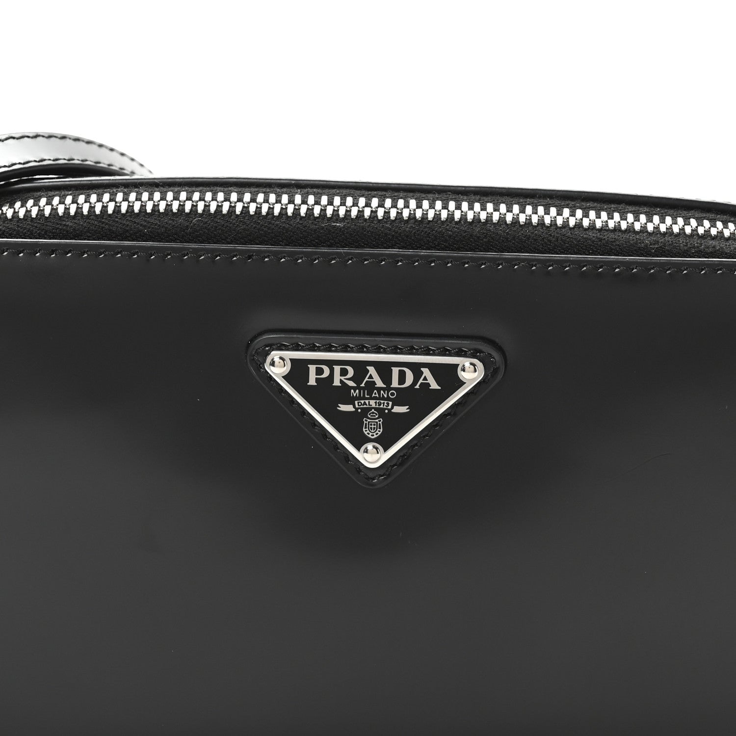 Prada Spazzolato Metal Triangle Logo Mini Pouch Shoulder Bag Black 7 of 9