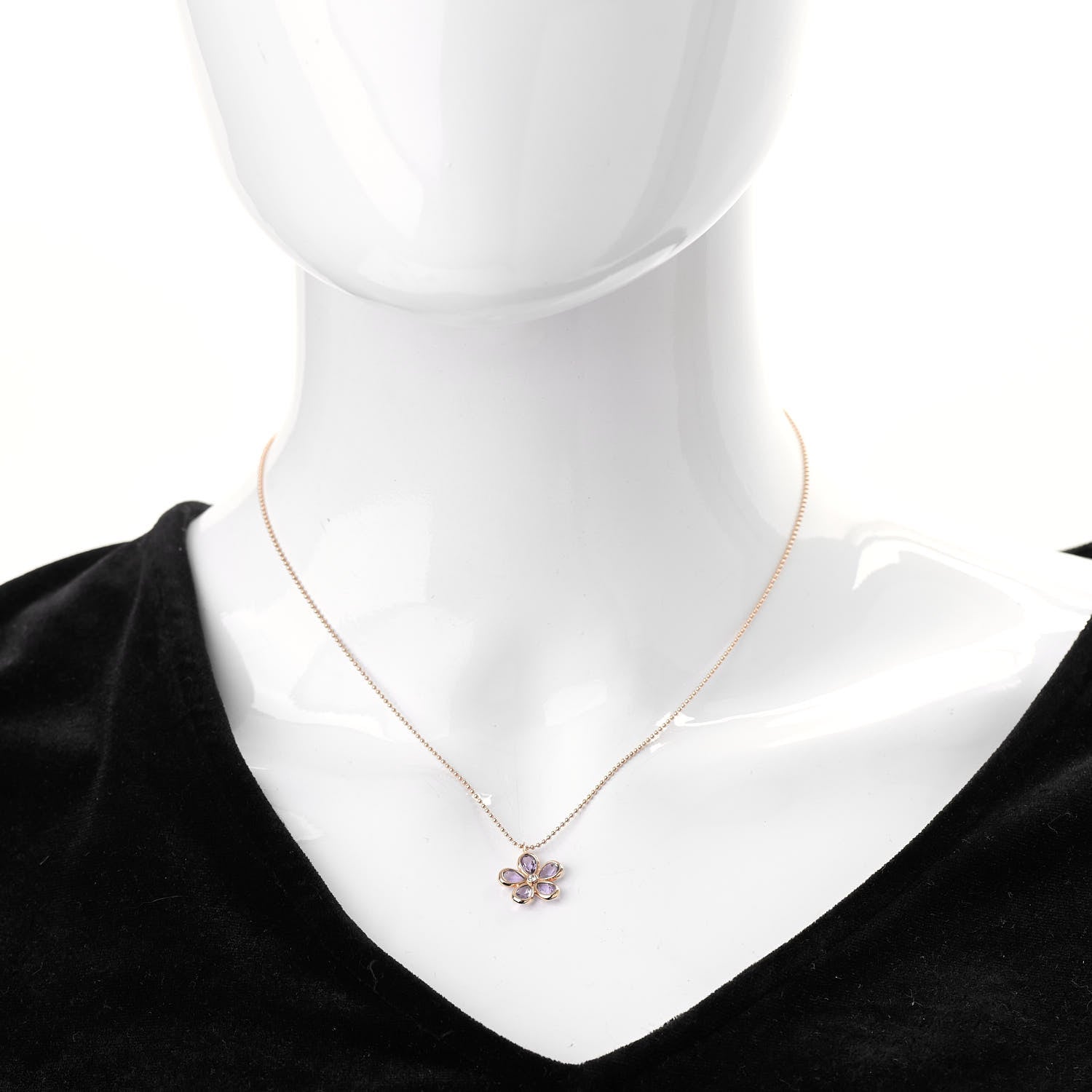 Tiffany 18K Rose Gold Amethyst Diamond Sparklers Flower Pendant Necklace 2 of 6