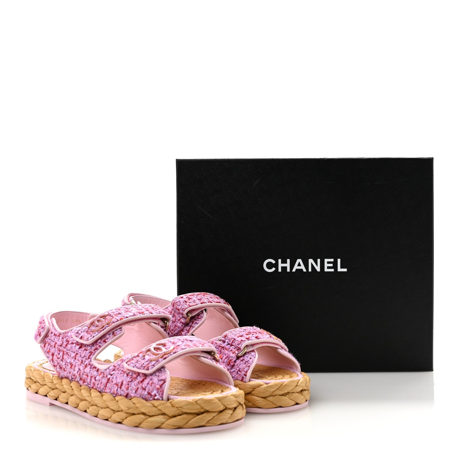 Chanel Tweed Patent Calfskin Velcro Dad Sandals 38.5 Light Purple Pink Red 11 of 11