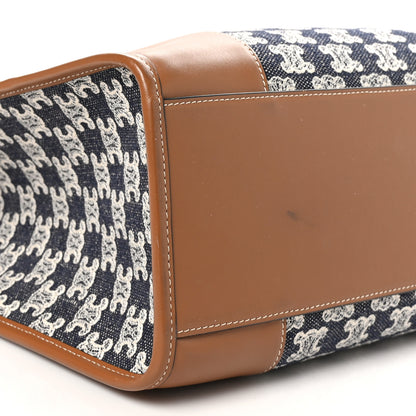 Celine Canvas Calfskin Triomphe Embroidered Horizontal Cabas Navy Blue 8 of 10