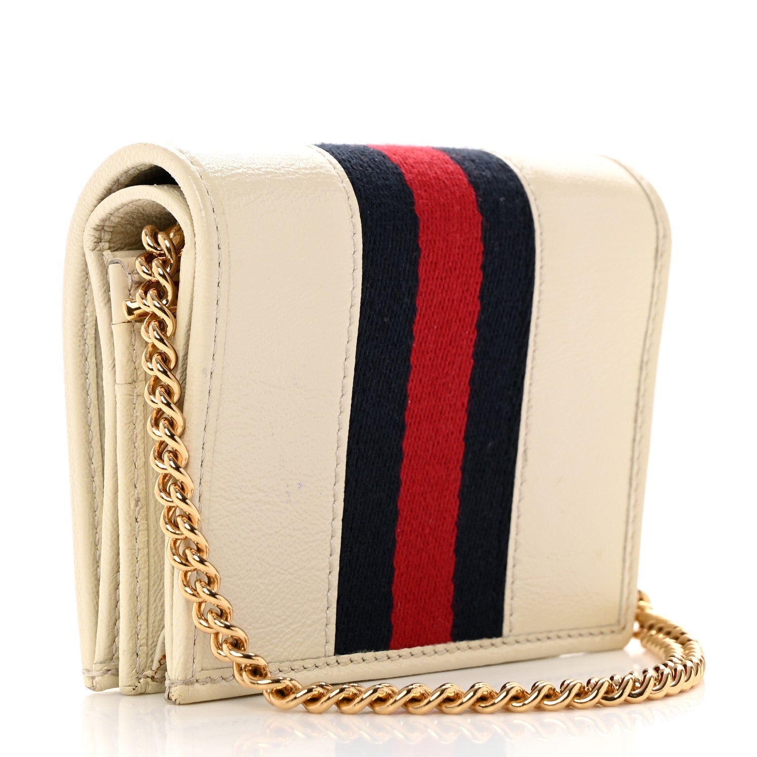 Gucci Calfskin Web Rajah Chain Card Case Wallet White 3 of 8