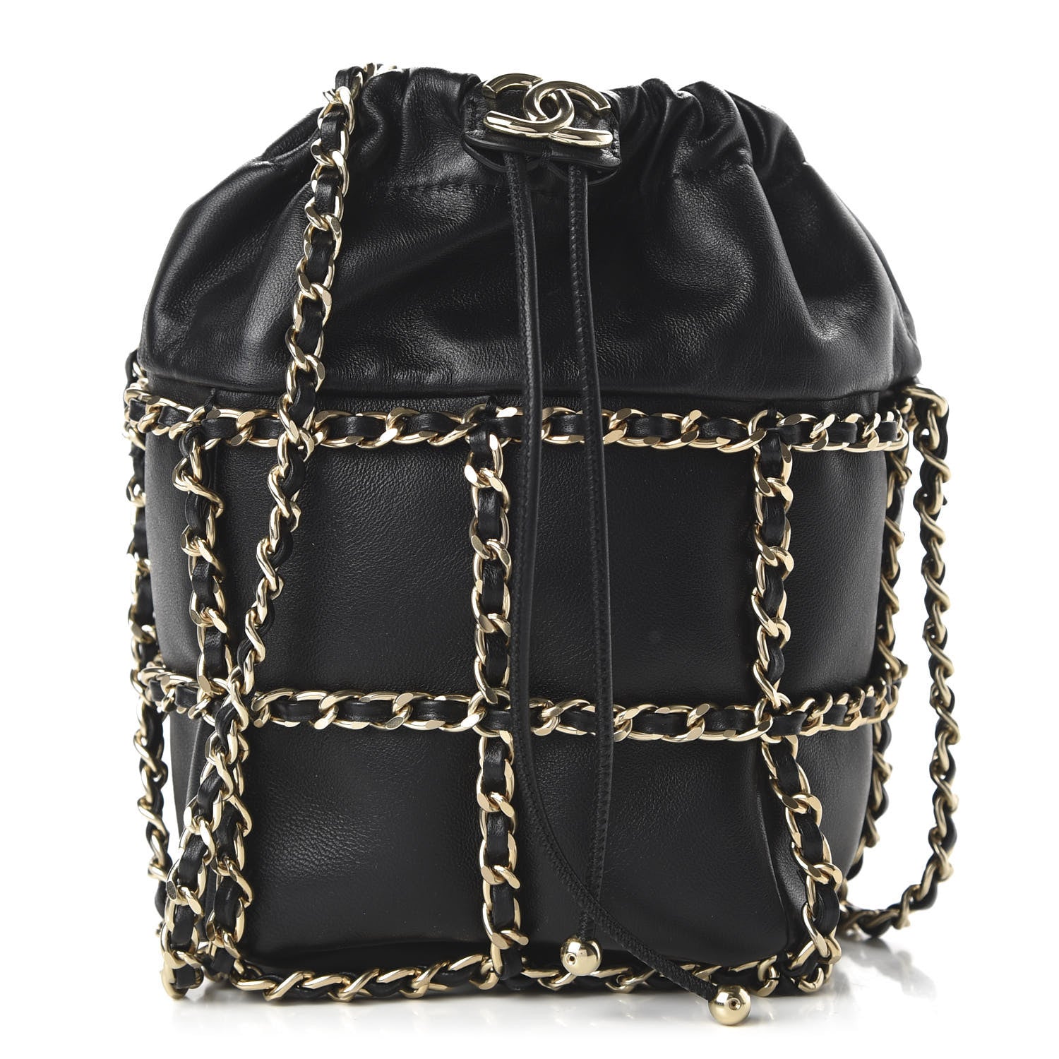 Chanel Lambskin Bucket Chain Drawstring Bag Black 1 of 11