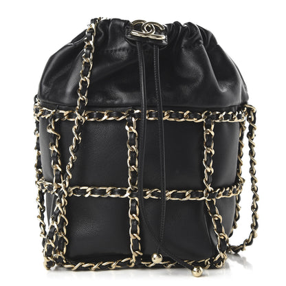 Chanel Lambskin Bucket Chain Drawstring Bag Black 1 of 11