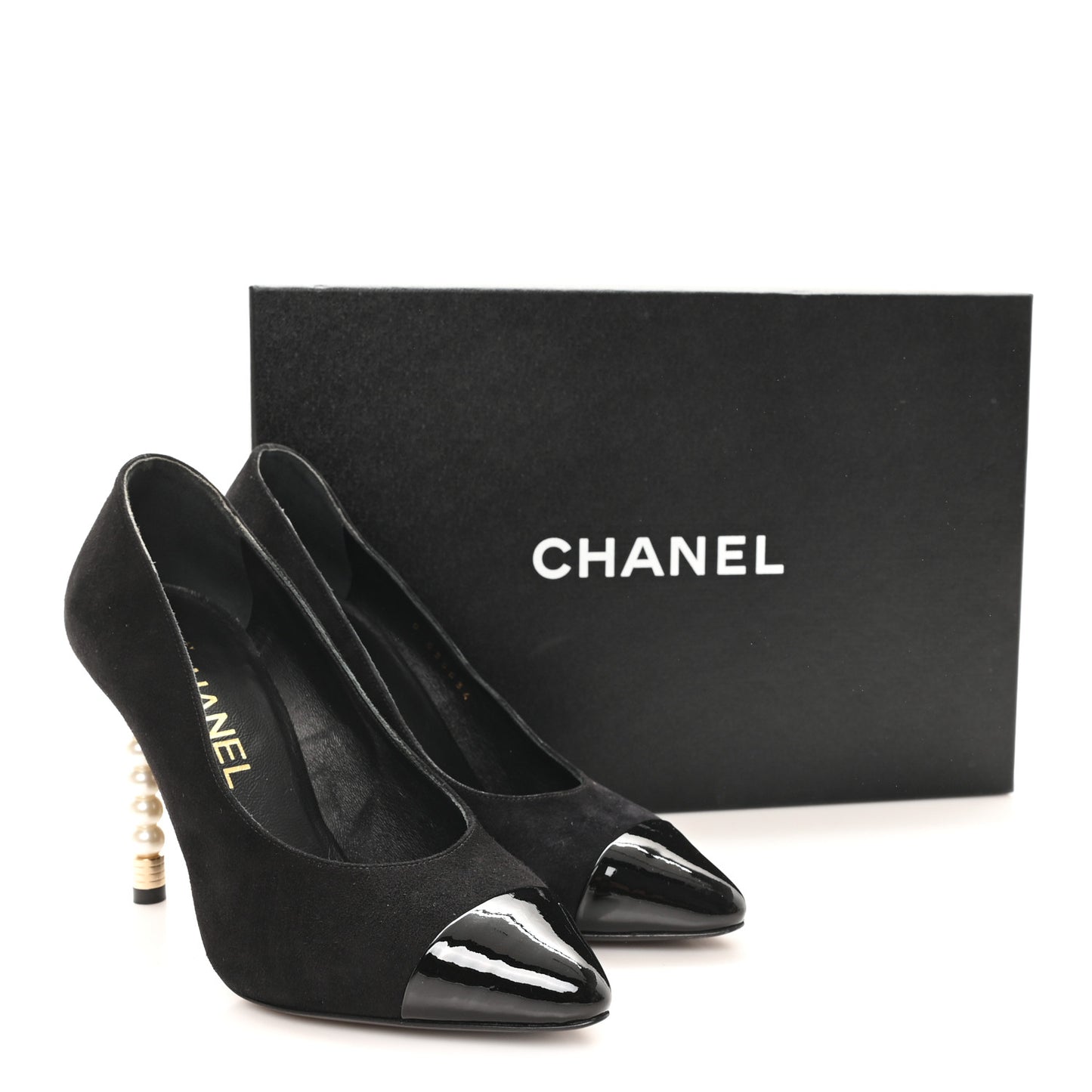 Suede Patent Calfskin Cap Toe Pearl Pumps 36 Black