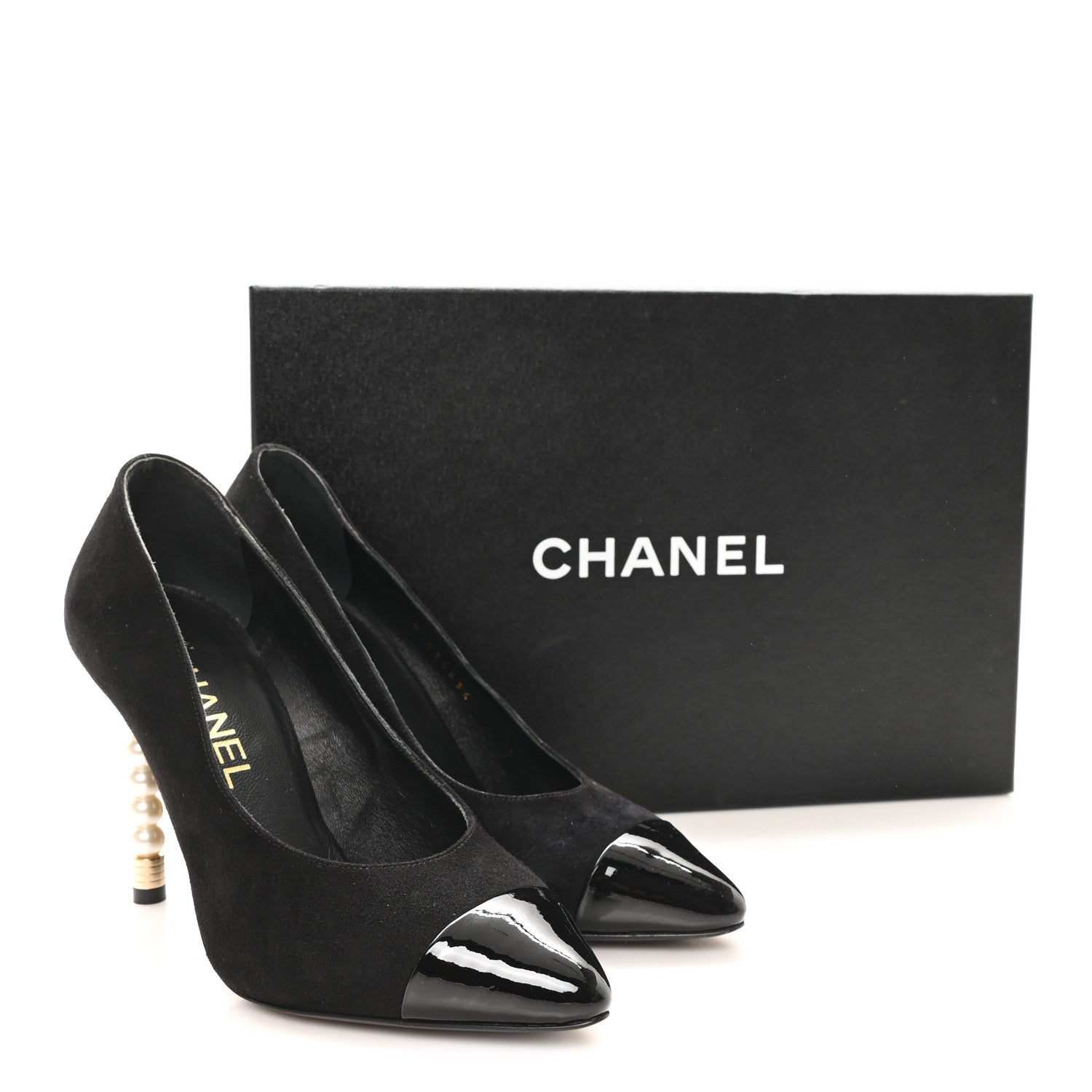 Chanel Suede Patent Calfskin Cap Toe Pearl Pumps 36 Black 10 of 10