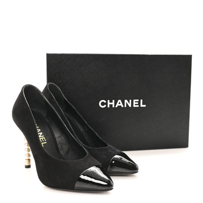 Chanel Suede Patent Calfskin Cap Toe Pearl Pumps 36 Black 10 of 10