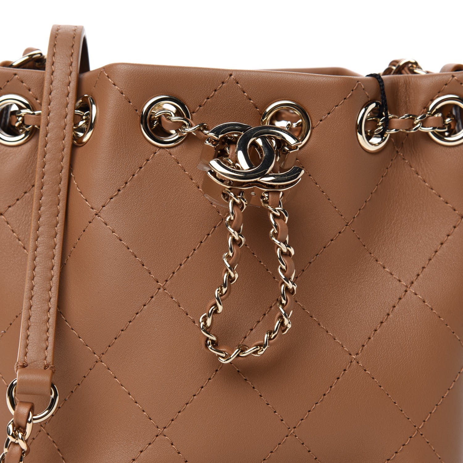 Chanel Calfskin Stitched Chain Bucket Bag Beige 11 of 11