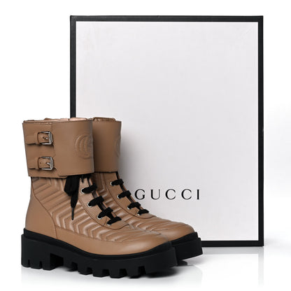 Gucci Nappa Frances GG Matelasse Platform Combat Boots 37 Natural Tan 12 of 12