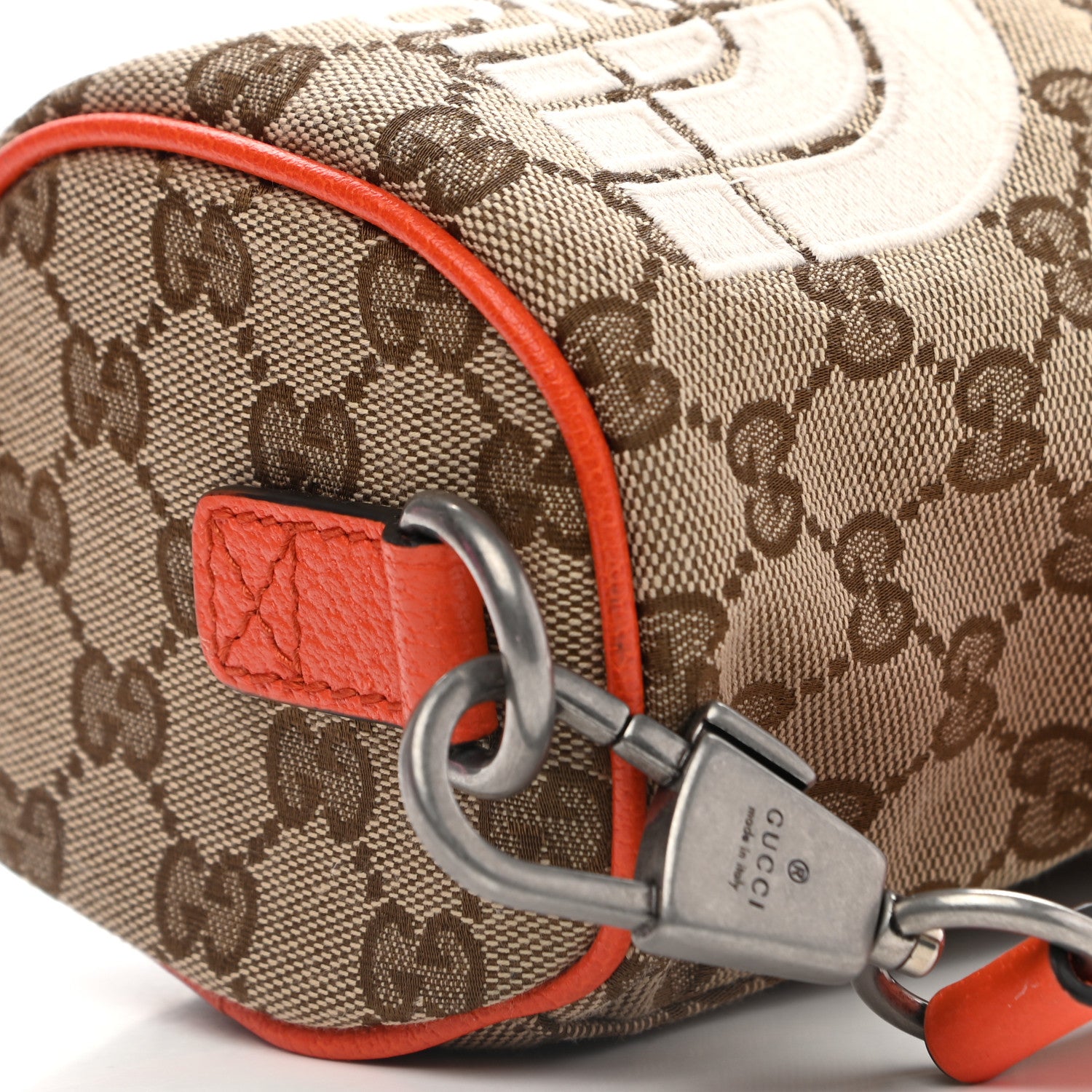 Gucci X THE NORTH FACE Monogram Textured Dollar Calfskin Barrel Shoulder Bag Beige Ebony Mystic White Deep Orange 11 of 12