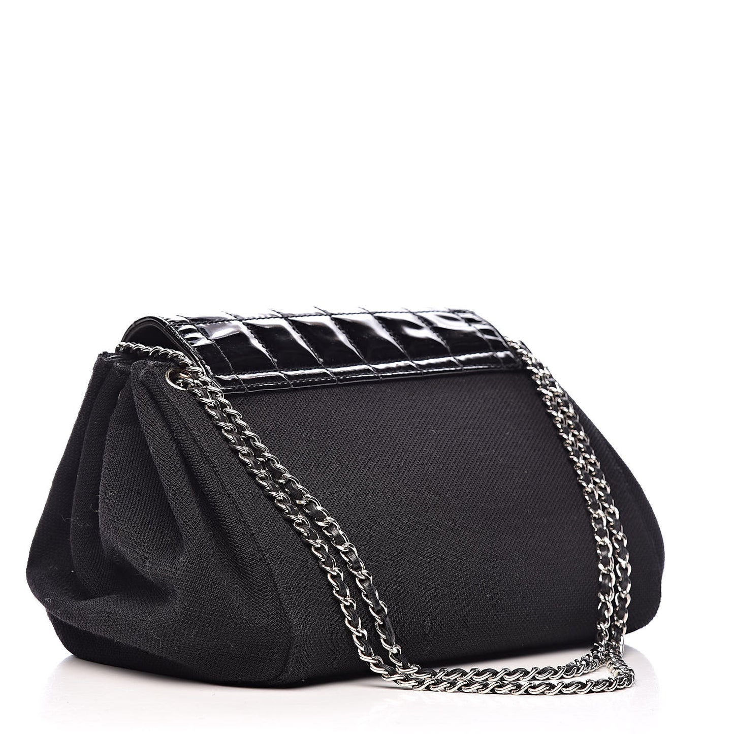 Toile Patent Chocolate Bar Accordion Mademoiselle Flap Black