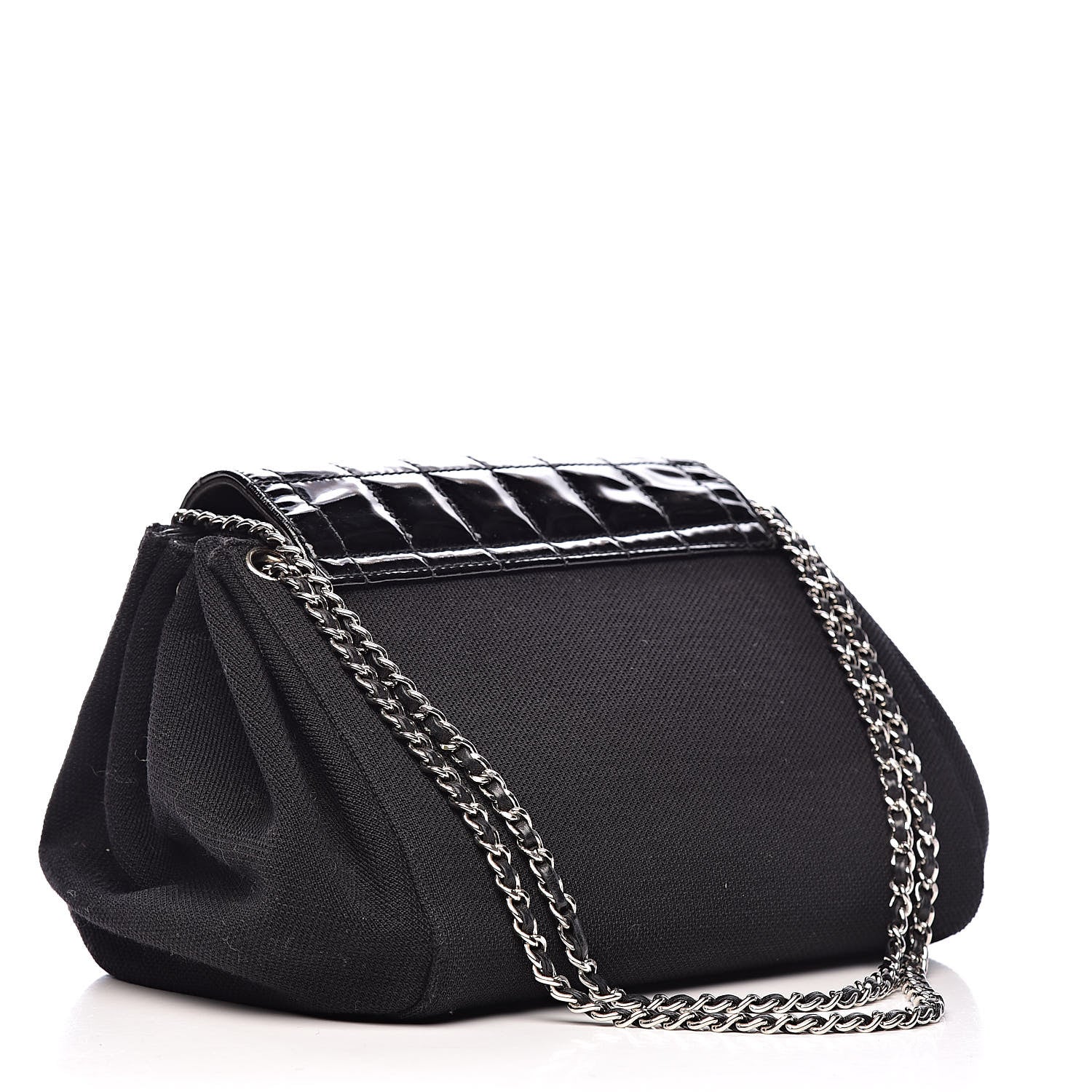 Chanel Toile Patent Chocolate Bar Accordion Mademoiselle Flap Black 3 of 15