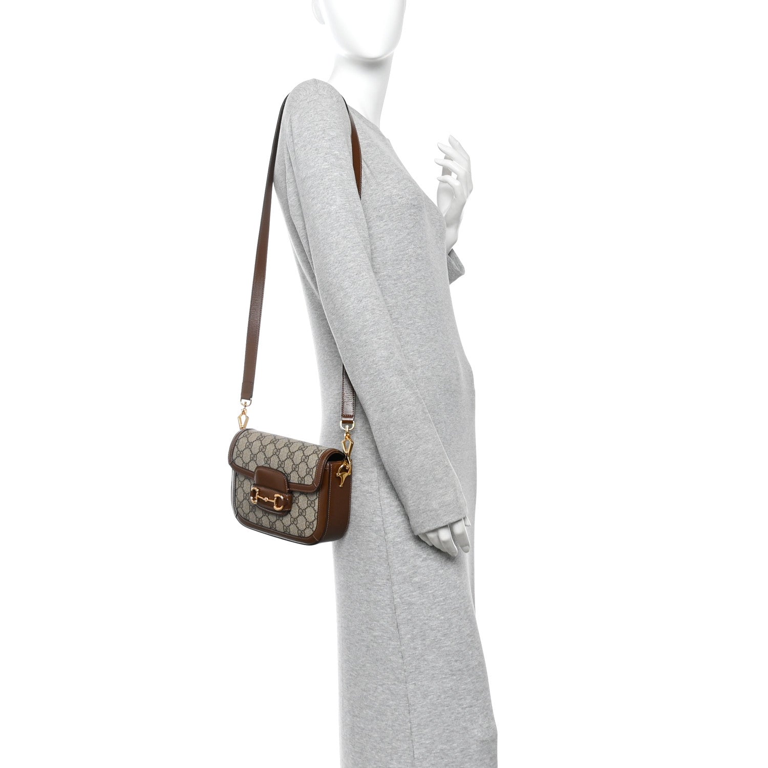 Gucci GG Supreme Monogram Azalea Calfskin Web Mini Horsebit 1955 Shoulder Bag Beige Ebony Brown Sugar 2 of 10