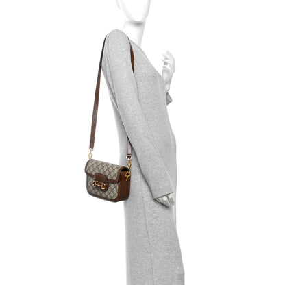 Gucci GG Supreme Monogram Azalea Calfskin Web Mini Horsebit 1955 Shoulder Bag Beige Ebony Brown Sugar 2 of 10
