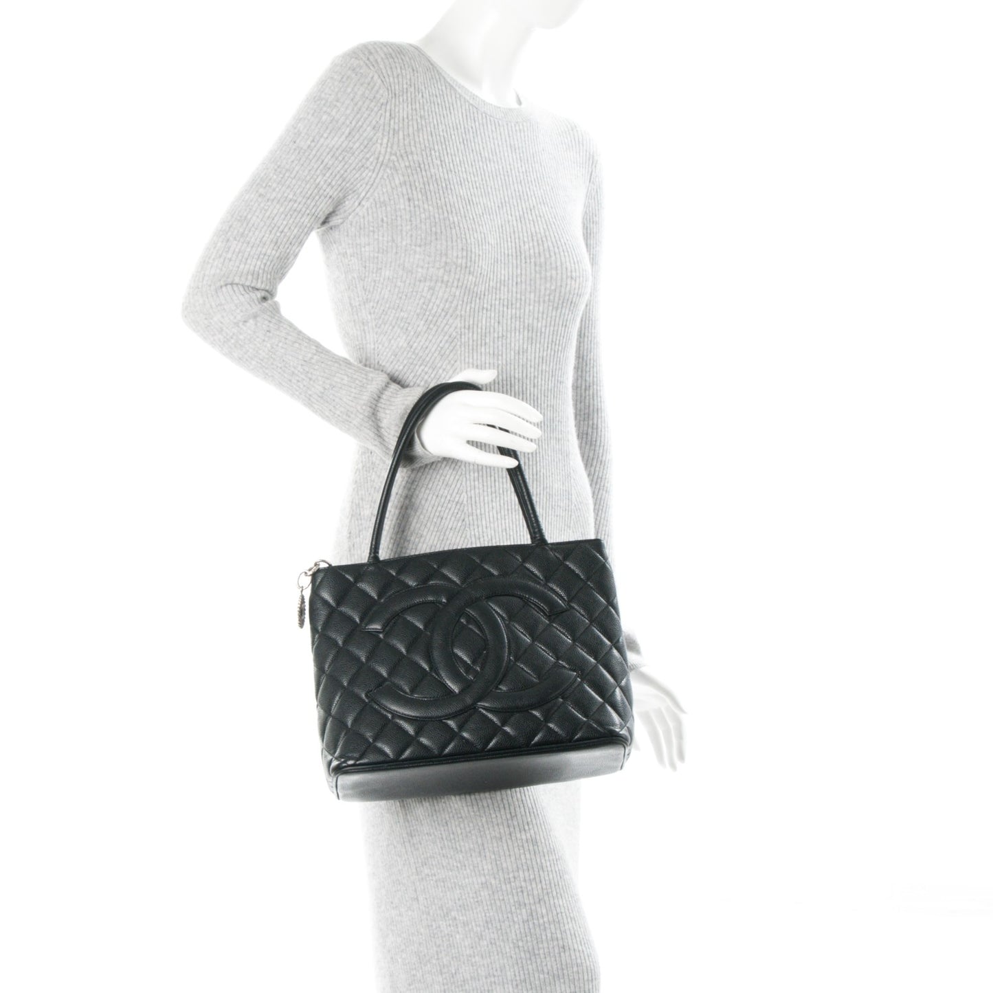 Caviar Quilted Medallion Tote Black