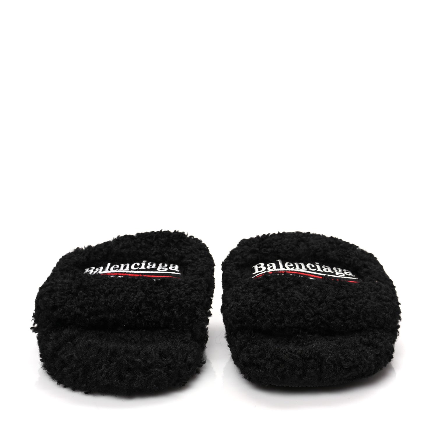 Faux Shearling Political Campaign Logo Slide Sandals 41 Black White Red