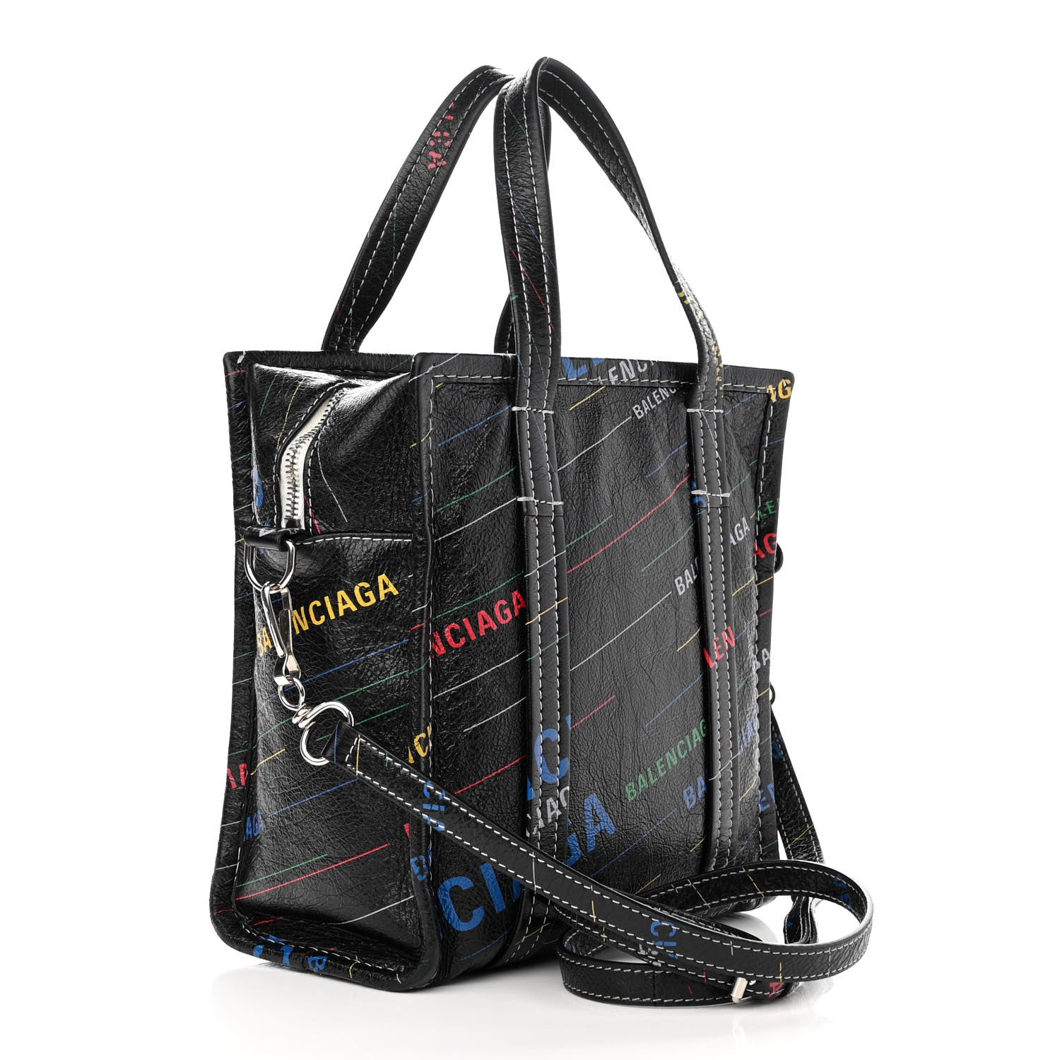 Balenciaga Agneau Arena Logo Multicolor Print XS Bazar Shopper Tote Black Multicolor 3 of 13